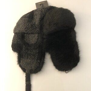 Denver Hayes Wool Blend Trapper hat - Black & gray pattern with black faux fur.